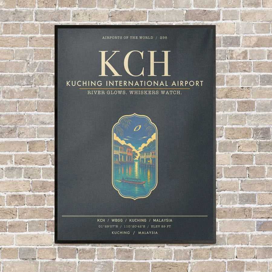 Kuching International Airport KCH - Canvas Framed - Gray