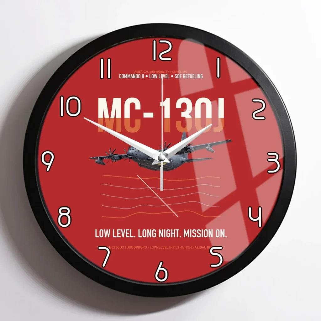 MC-130J COMMANDO II design on red framed wall clock