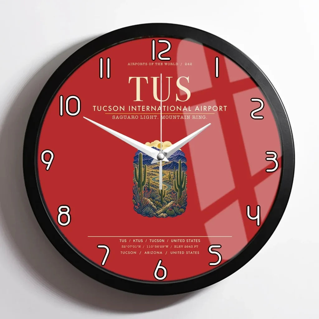 Tucson International Airport (TUS) design on red framed wall clock