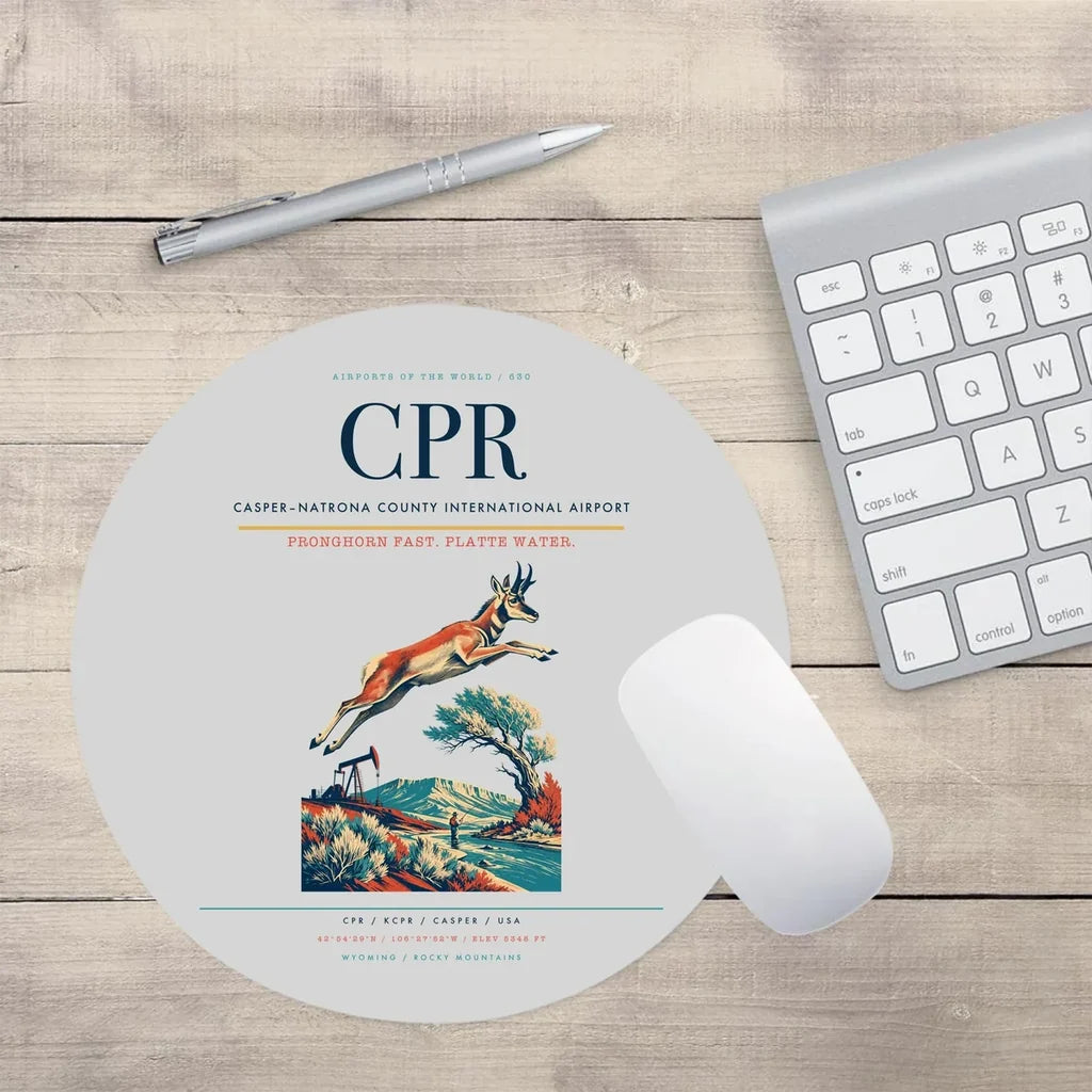 Casper–Natrona County International Airport (CPR) design on light gray round mouse pad