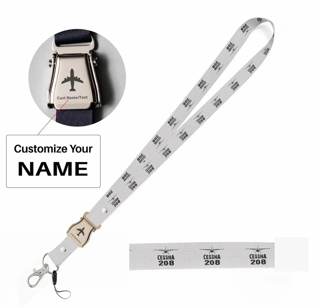Cessna 208 & Plane seat belt lanyard - white with name