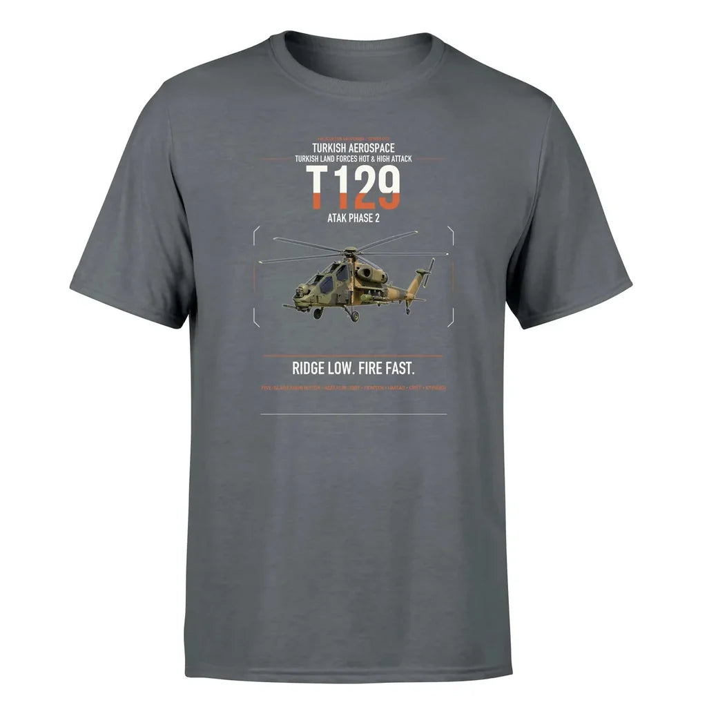 Turkish Aerospace T129 ATAK Phase 2 design on gray t-shirt, single-side print