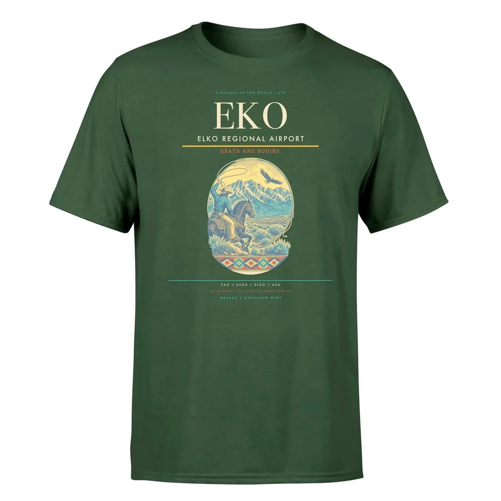 Elko Regional Airport (EKO) T-Shirt single-side front print in Dark Green | elko-regional-airport-eko-double-side-t-shirt