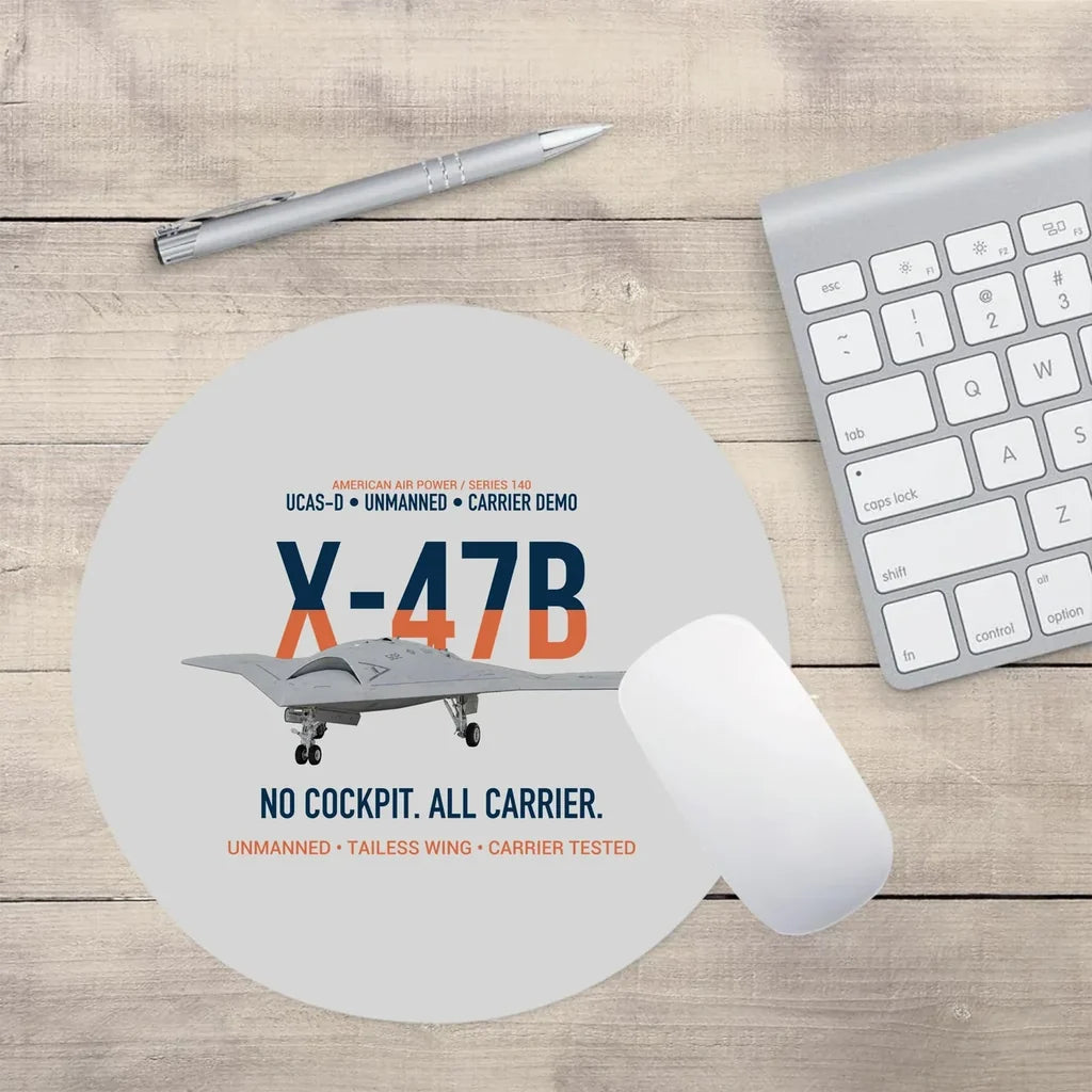X-47B UCAS-D Carrier Wing Without a Cockpit design on light gray round mouse pad