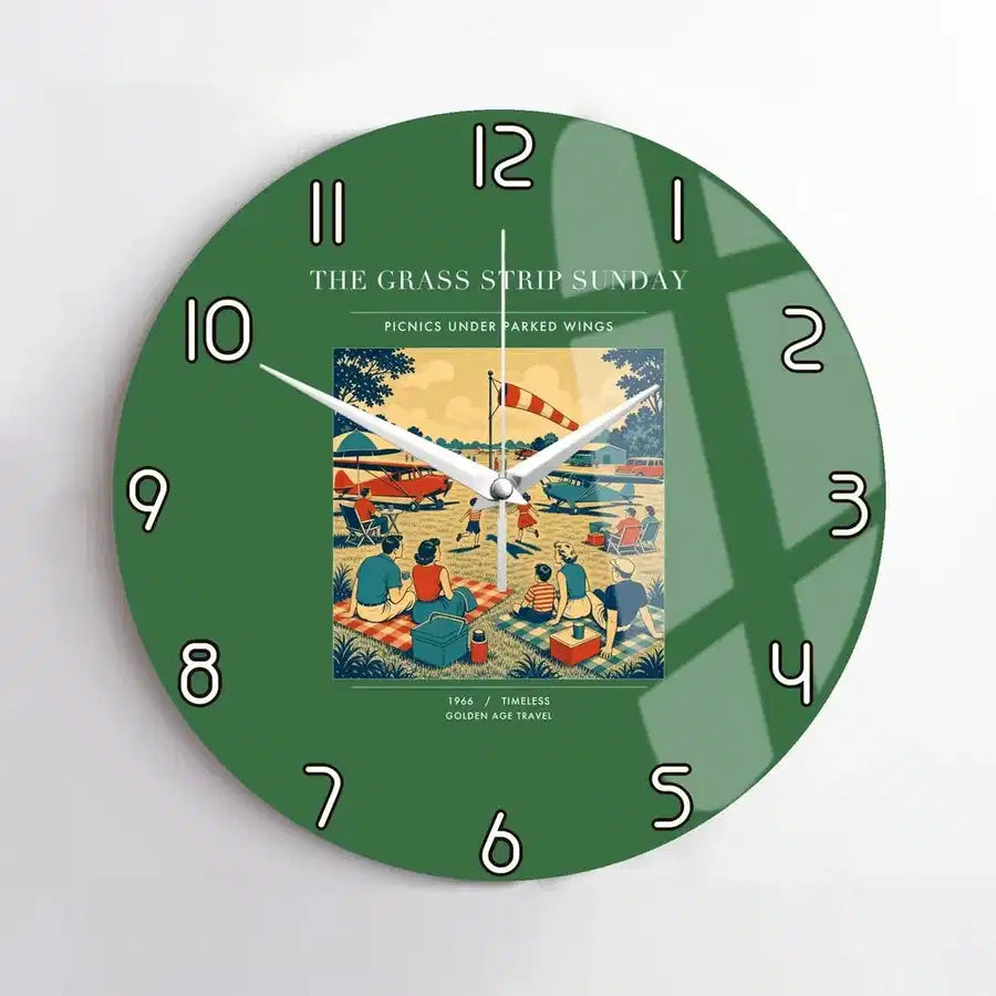 VINTAGE G4241 - The Grass Strip Sunday - Designed Wall Clocks design on green no-frame