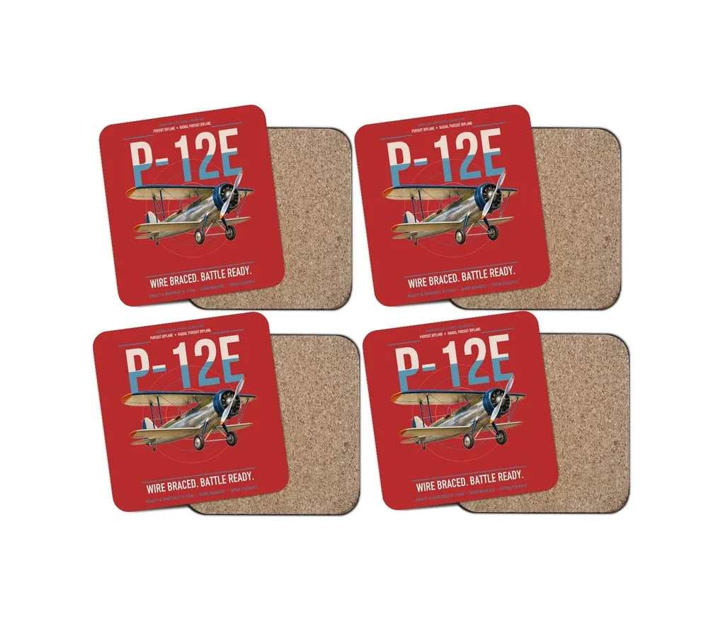 Boeing P-12E design on red 4 pieces set coaster