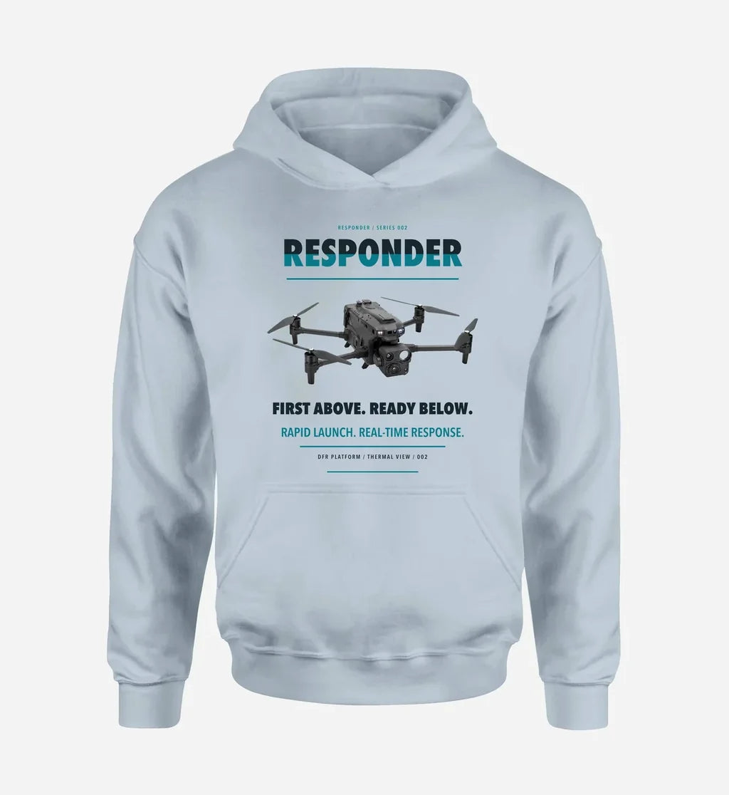 BRINC Responder design on light blue hoodie single side
