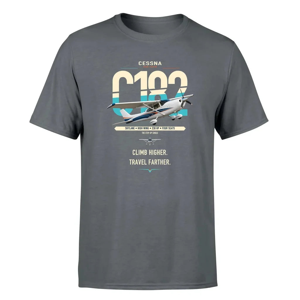 Cessna 182 Skylane design on gray t-shirt, single-side print