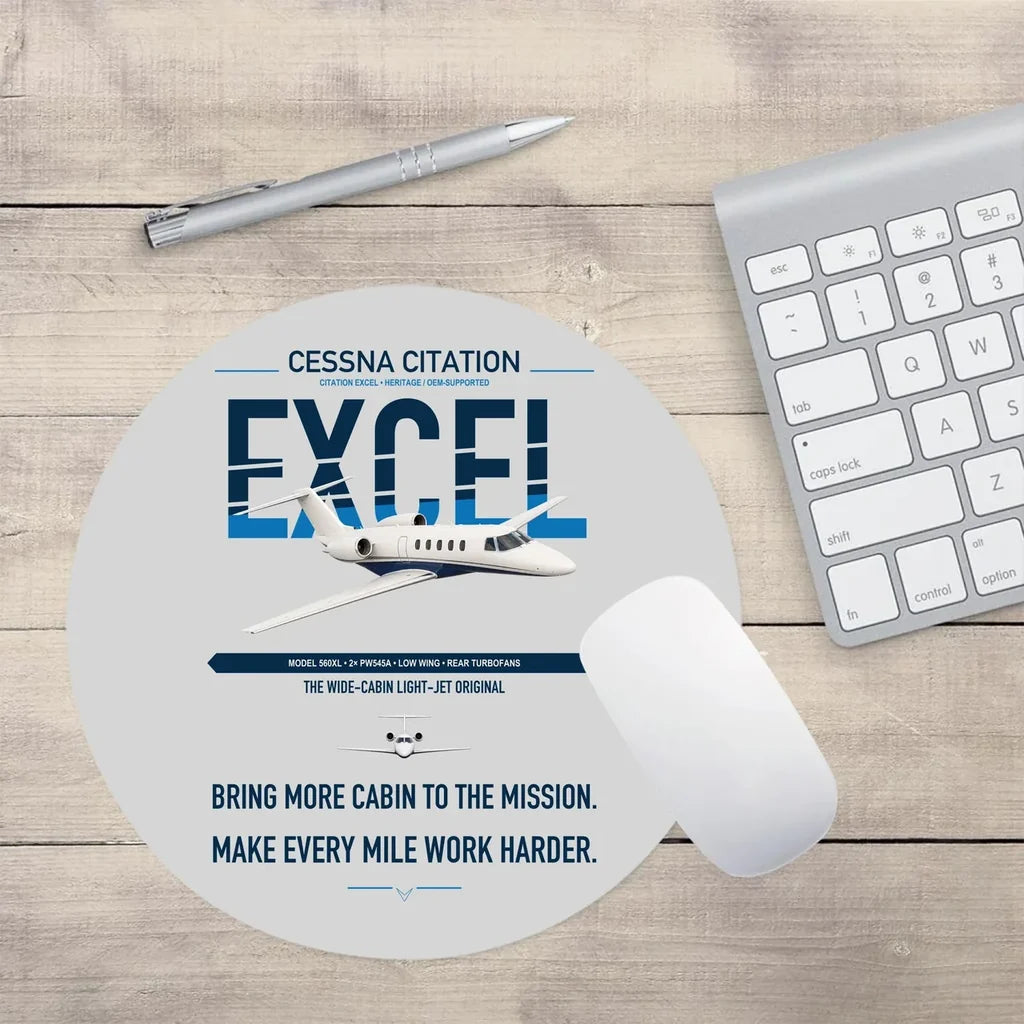 Cessna Citation Excel design on light gray round mouse pad