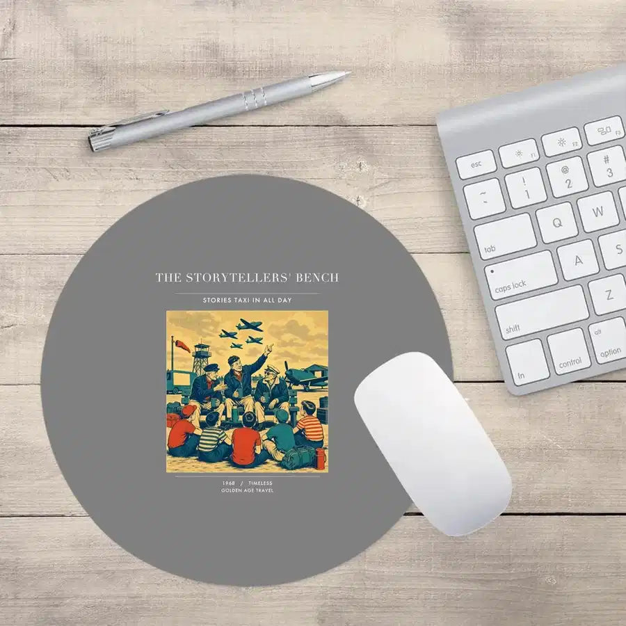 VINTAGE G4430 - The Storytellers' Bench - Designed Mouse Pads design on gray round