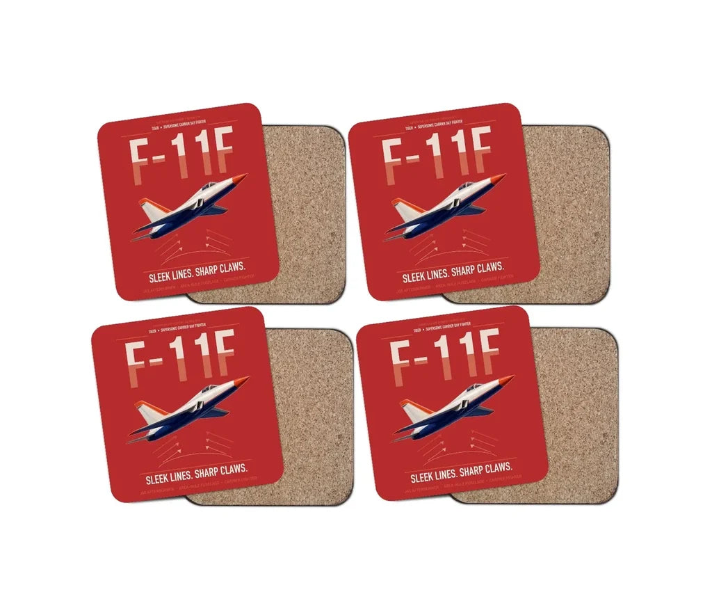 F-11F Tiger design on red 4 pieces set coaster
