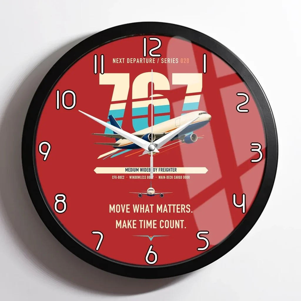 Boeing 767-300F design on red framed wall clock