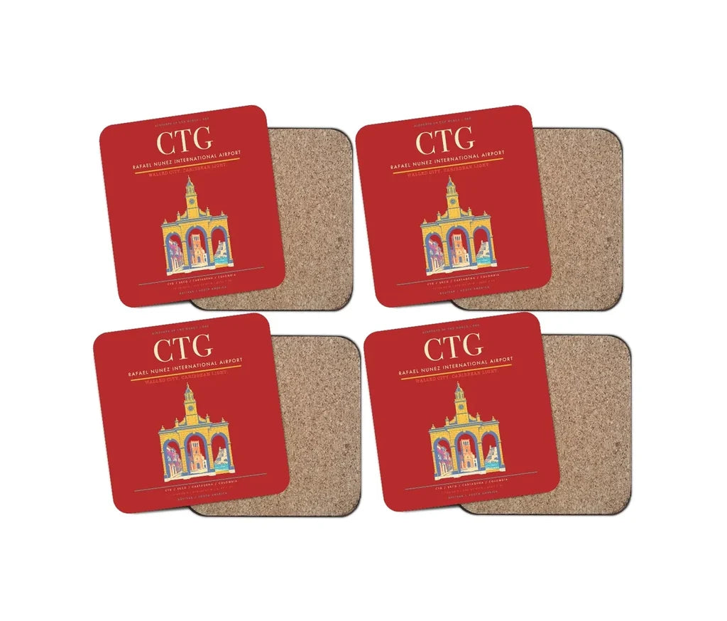 Rafael Nunez International Airport CTG Coaster 4-Pieces-Set - Red