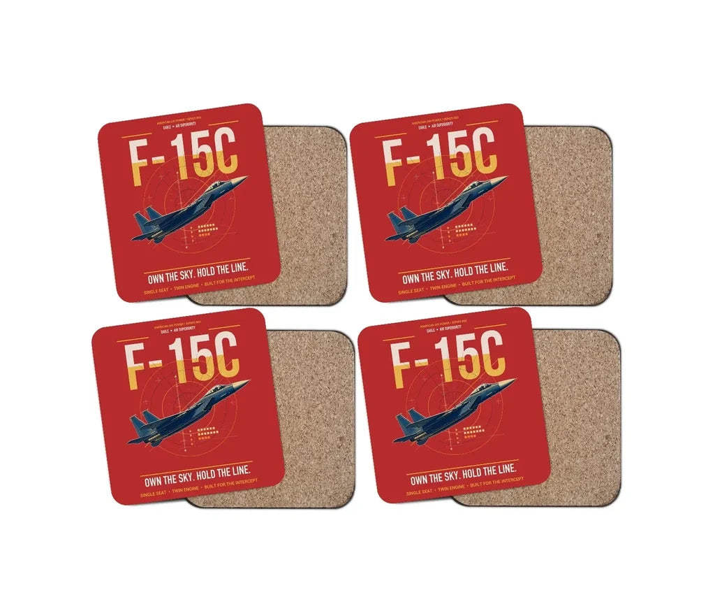 F-15C Eagle design on red 4 pieces set coaster
