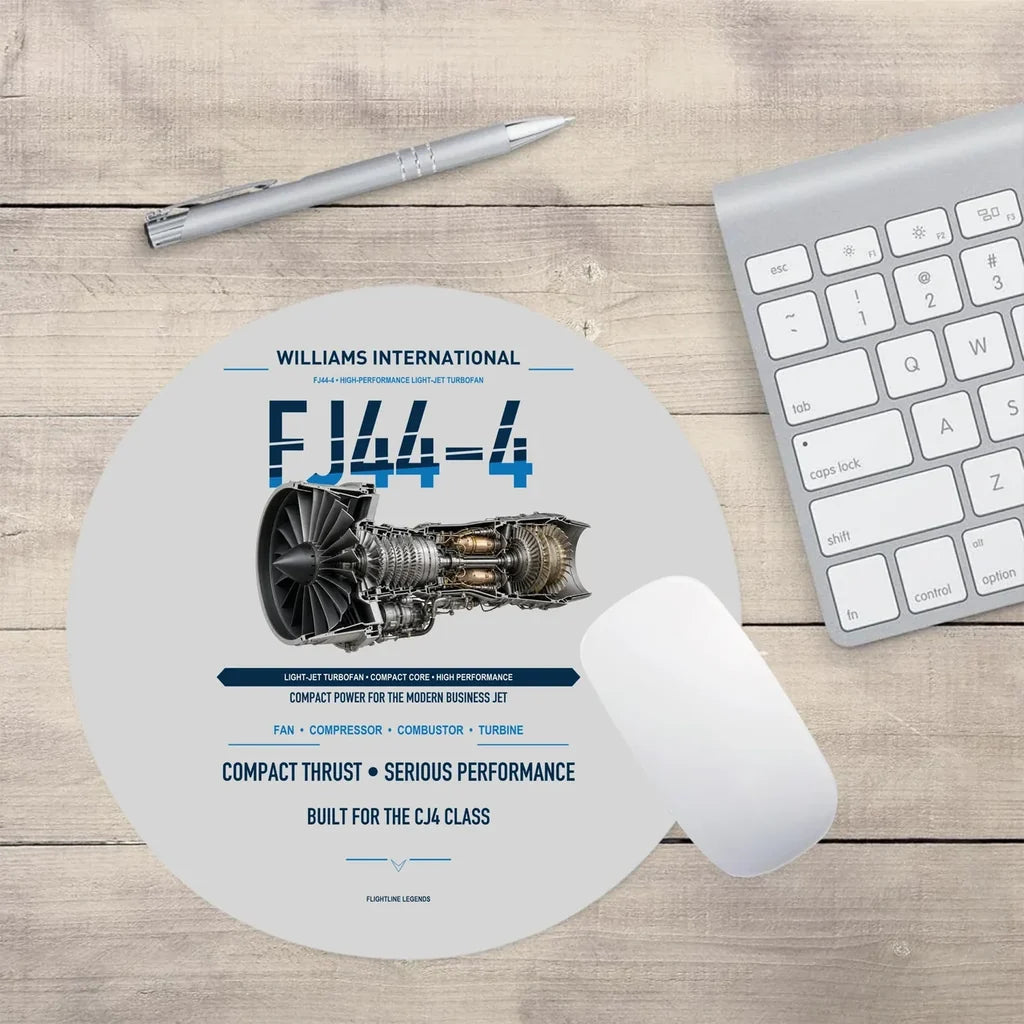 FJ44-4 design on light gray round mouse pad