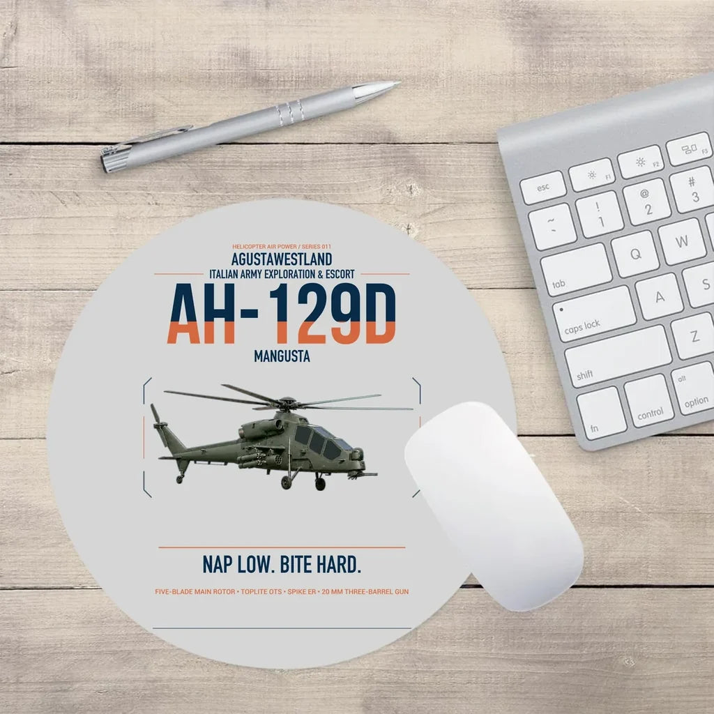 AgustaWestland AH-129D Mangusta design on light gray round mouse pad