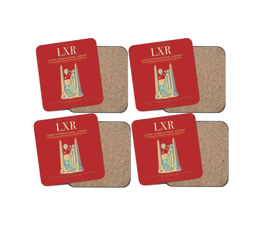 Luxor International Airport (LXR) design on red 4 pieces set coaster