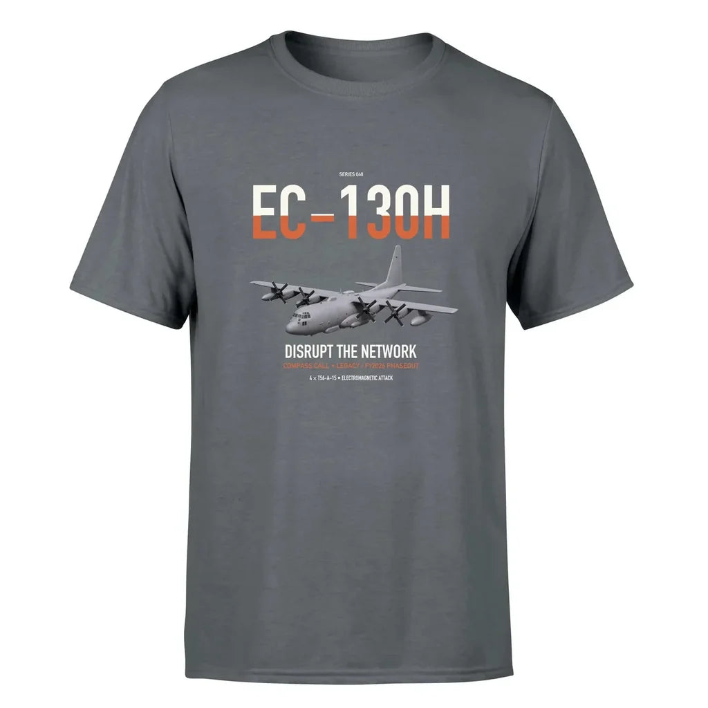 EC-130H Compass Call design on gray double-side t-shirt, single-side print