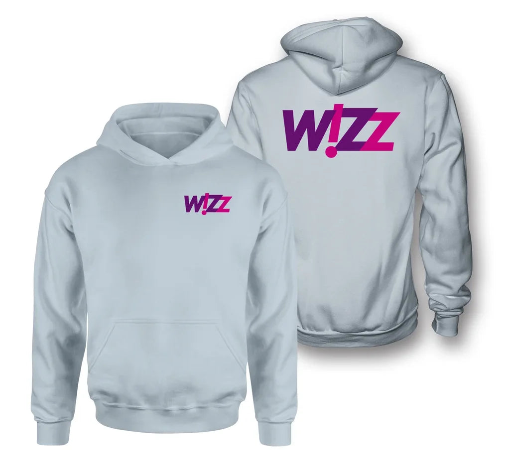 Wizz Airlines logo on light blue double side hoodie