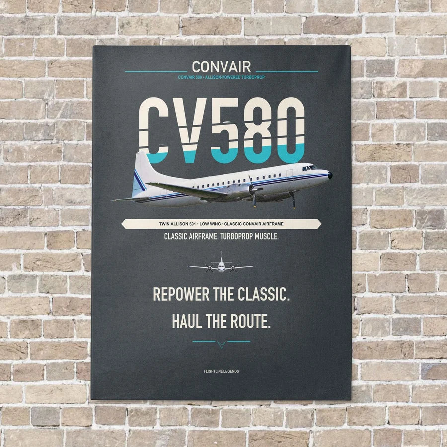 Convair 580 vertical canvas print - no frame - gray background