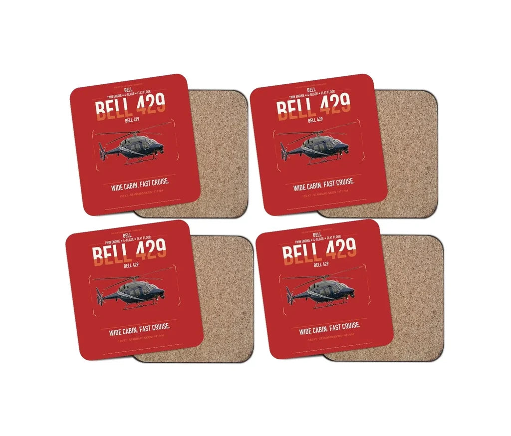 Bell 429 design on red 4 pieces set coaster