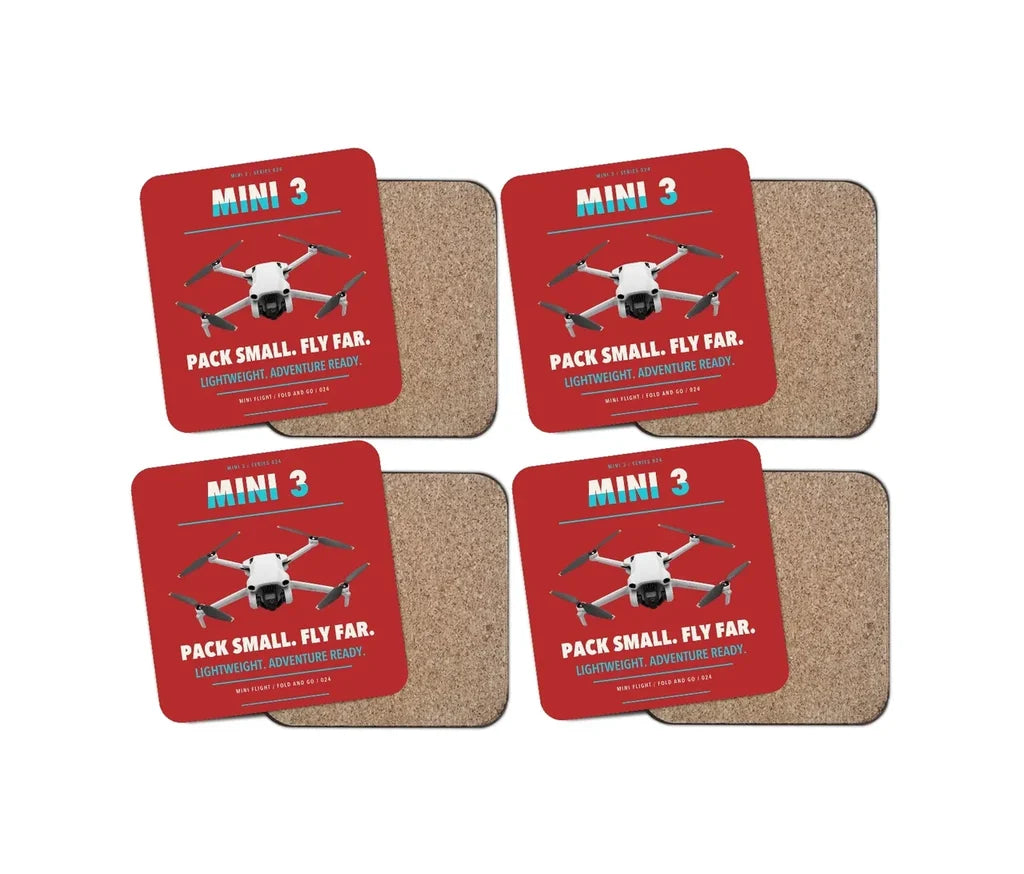 DJI Mini 3 design on red 4 pieces set coaster