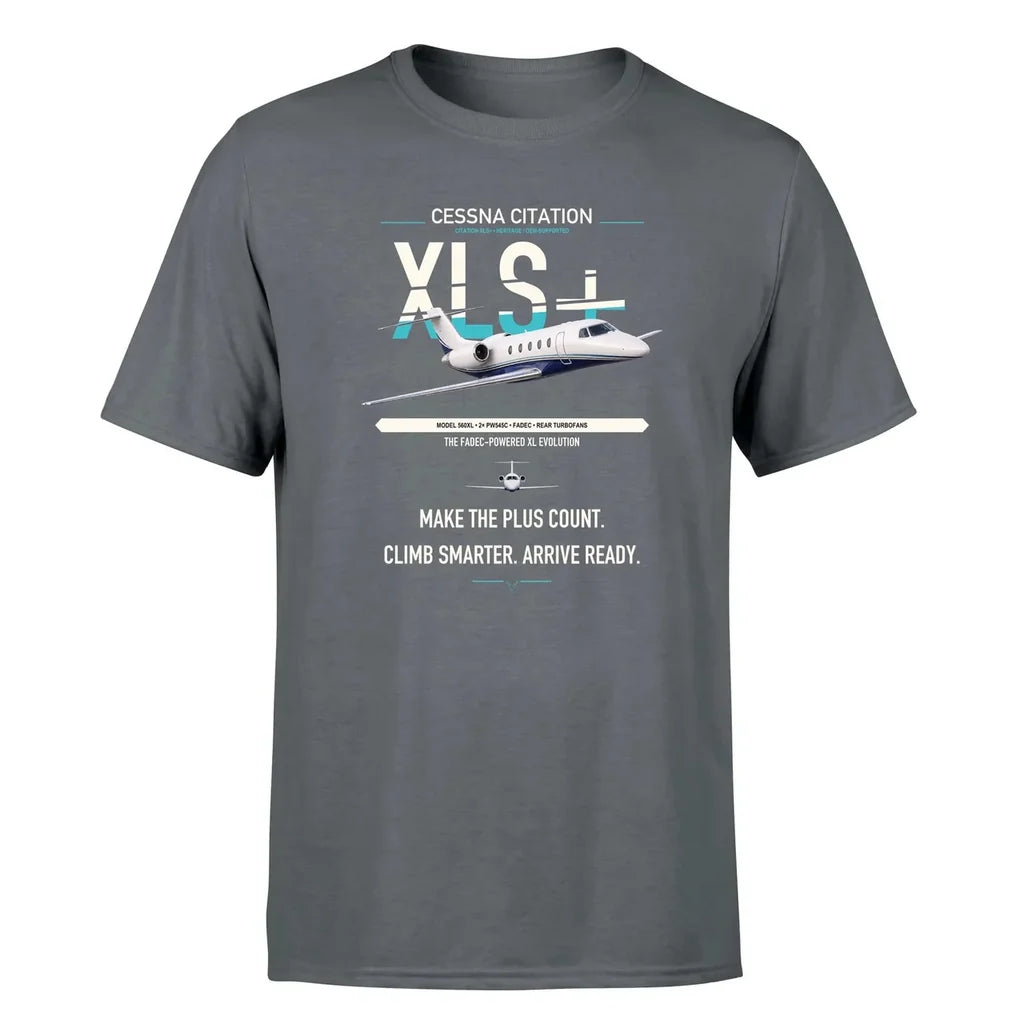 Cessna Citation XLSPlus design on gray double-side t-shirt, single-side print