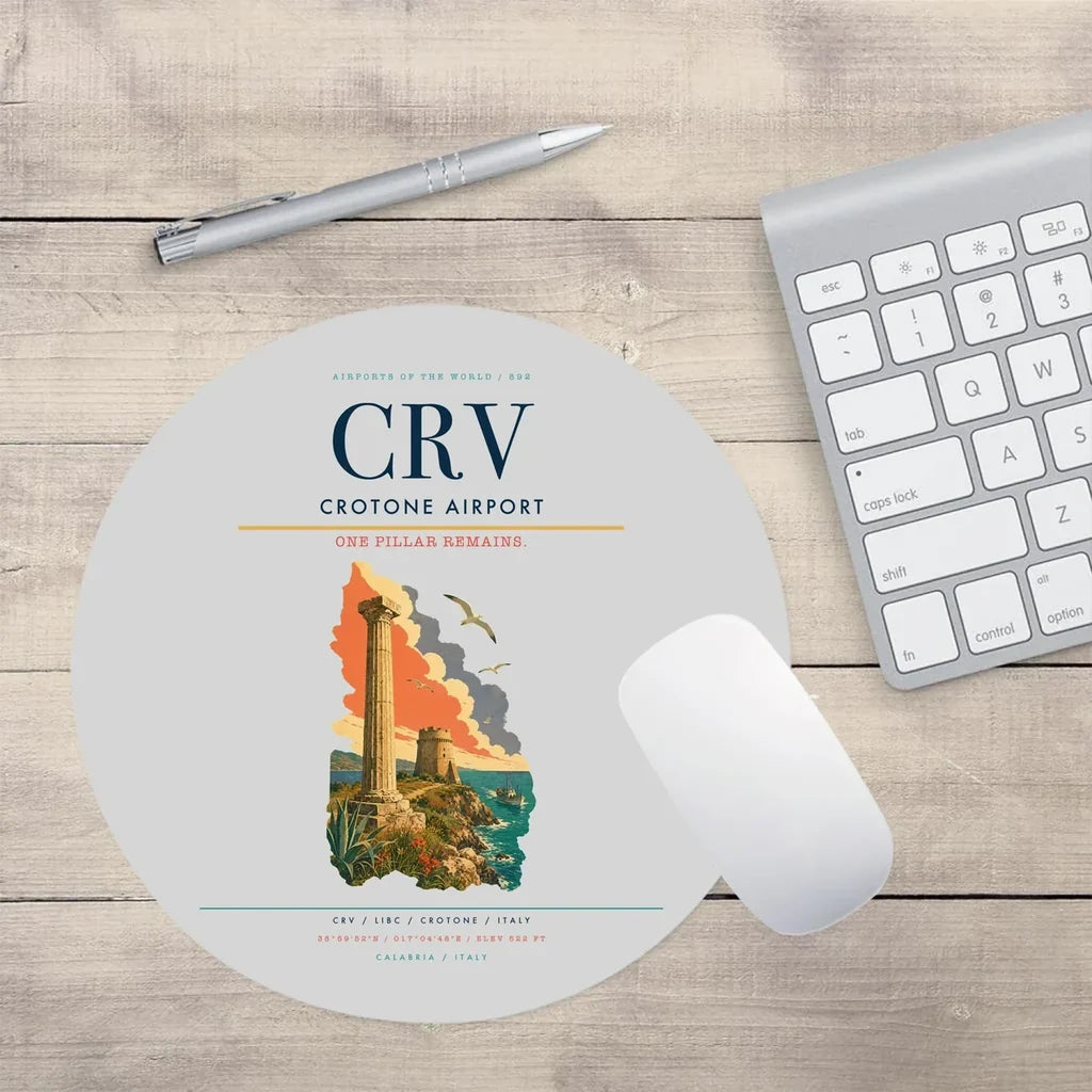 Crotone Airport (CRV) design on light gray round mouse pad