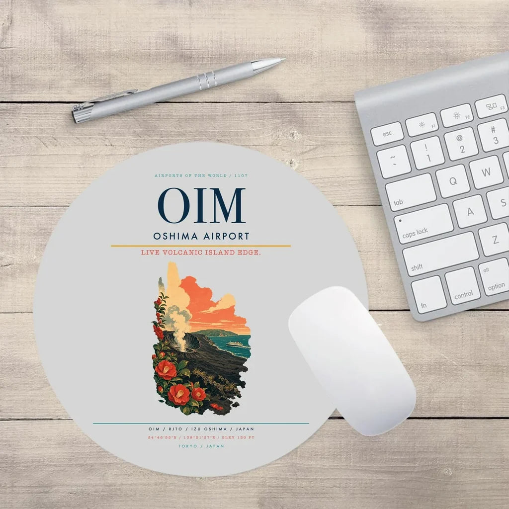 Oshima Airport (OIM) design on light gray round mouse pad