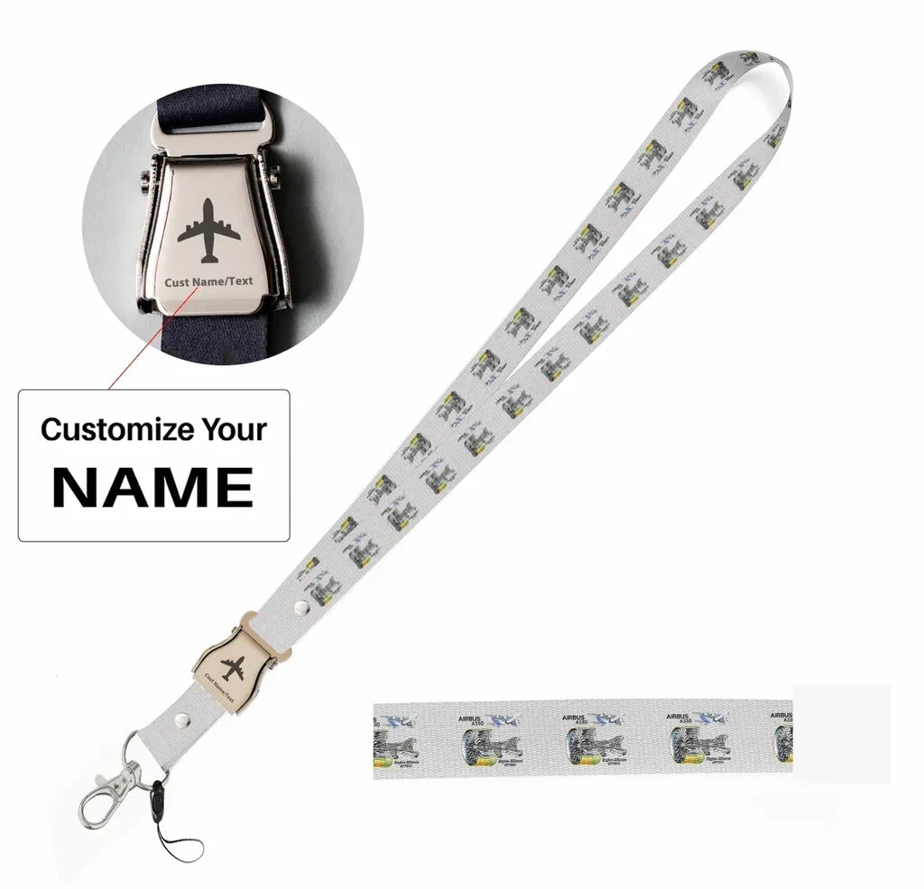 Airbus A380 & GP7000 Engine seat belt lanyard - white with name