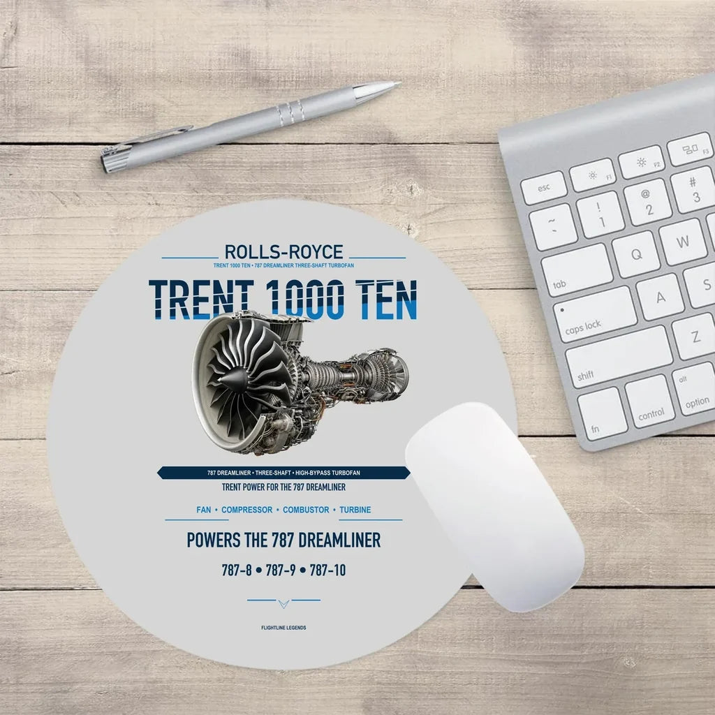 TRENT 1000 TEN design on light gray round mouse pad