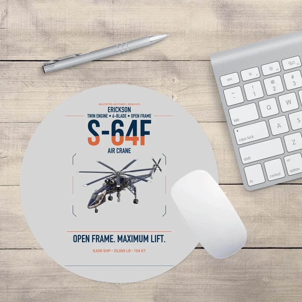 Erickson S-64F Air Crane design on light gray round mouse pad