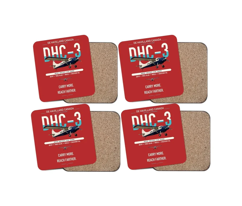 DHC-3 Otter design on red 4 pieces set coaster