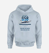 Thumbnail for Beechcraft Baron G58 design on light blue double-side hoodie, single-side print