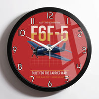 Thumbnail for F6F-5 Hellcat design on red framed wall clock
