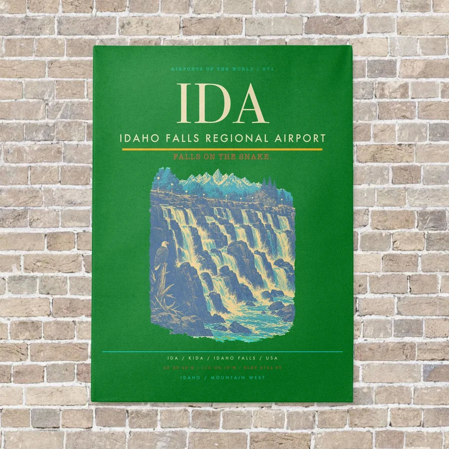 Idaho Falls Regional Airport IDA vertical canvas print - no frame - green background
