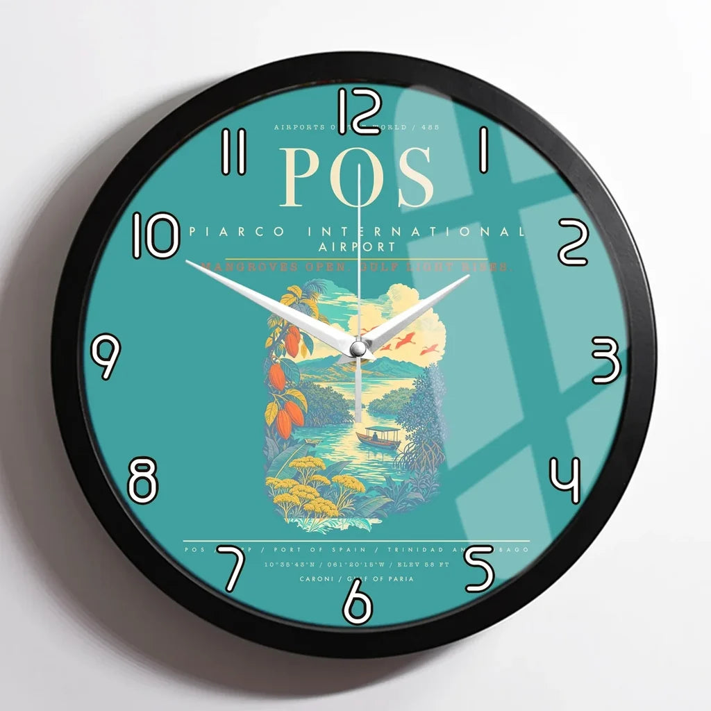 Piarco International Airport POS Wall-Clock Framed - Turquoise