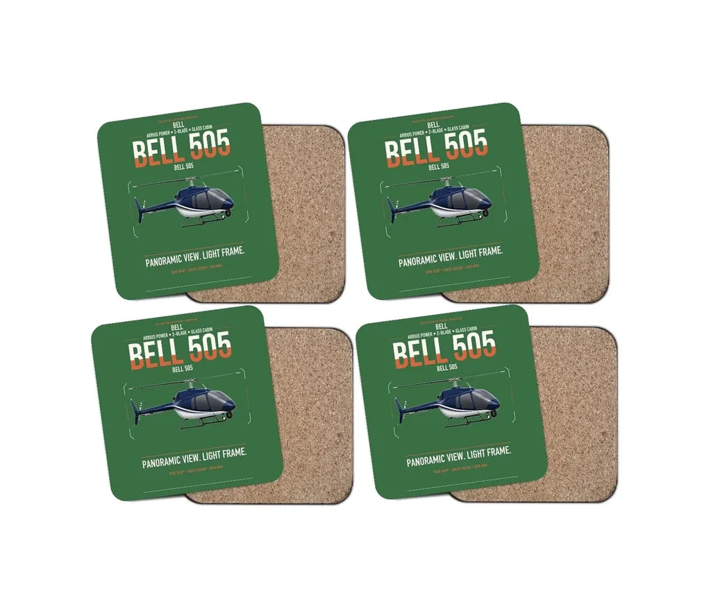 Bell 505 design on green 4 pieces set coaster