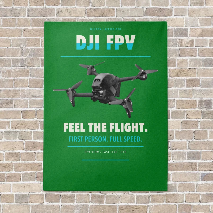 DJI FPV vertical canvas print - no frame - green background