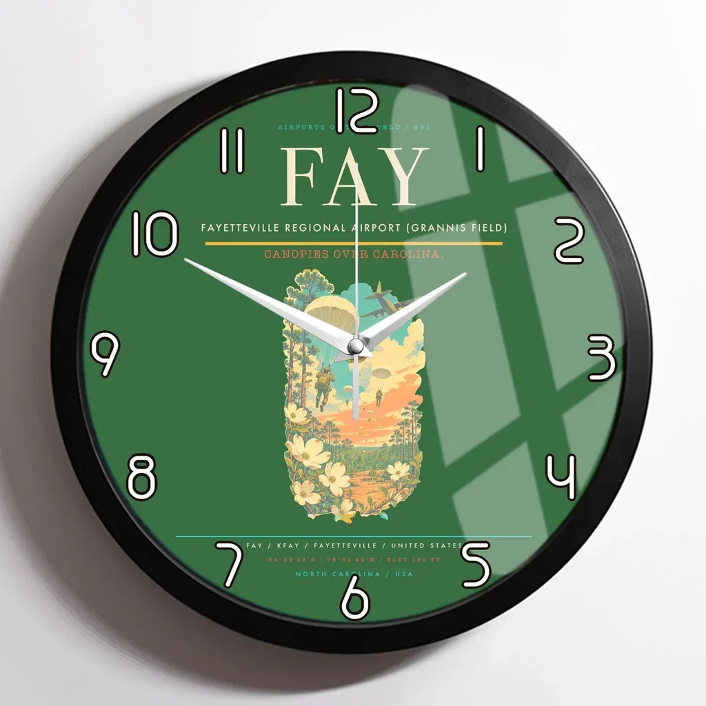 Fayetteville Regional Airport (Grannis Field) (FAY) design on green framed wall clock