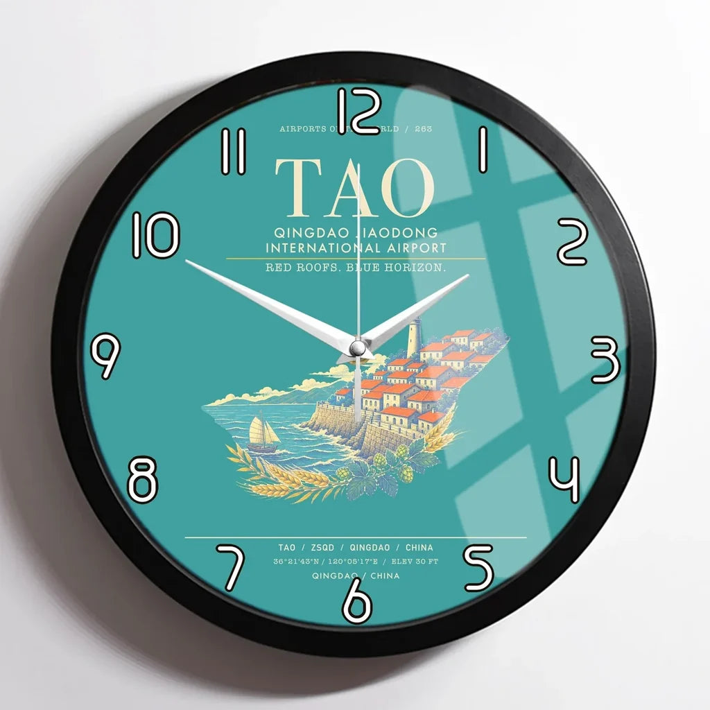 Qingdao Jiaodong International Airport TAO Wall-Clock Framed - Turquoise