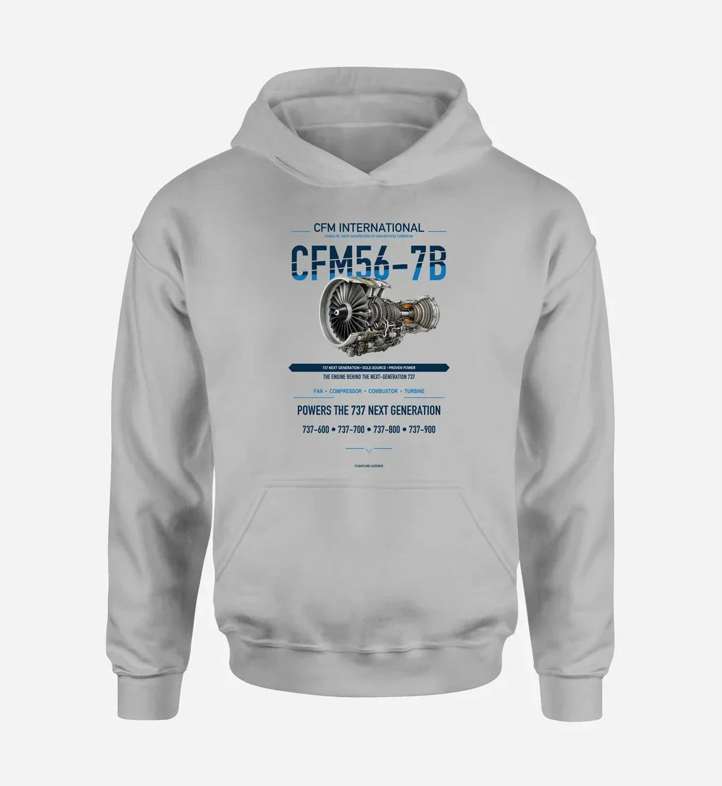 CFM56-7B design on light gray hoodie single side