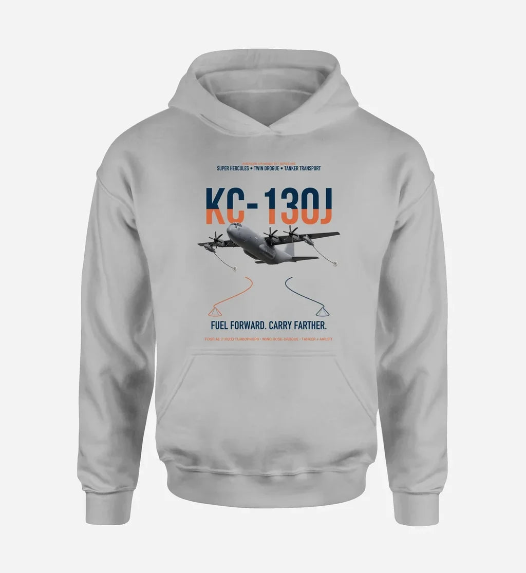 KC-130J SUPER HERCULES design on light gray double-side hoodie, single-side print