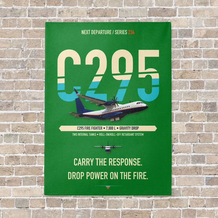 Airbus C295 Firefighter vertical canvas print - no frame - green background