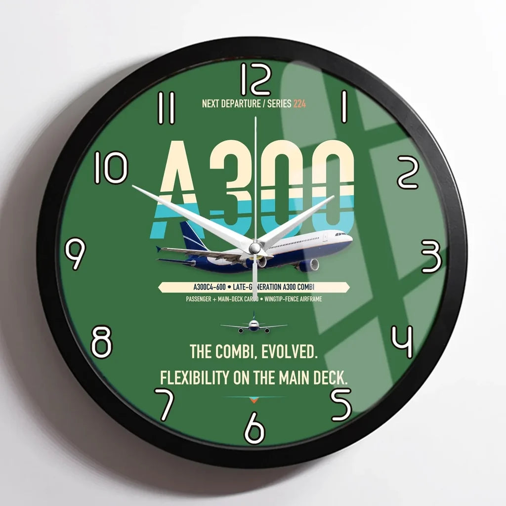 Airbus A300C4-600 design on green framed wall clock