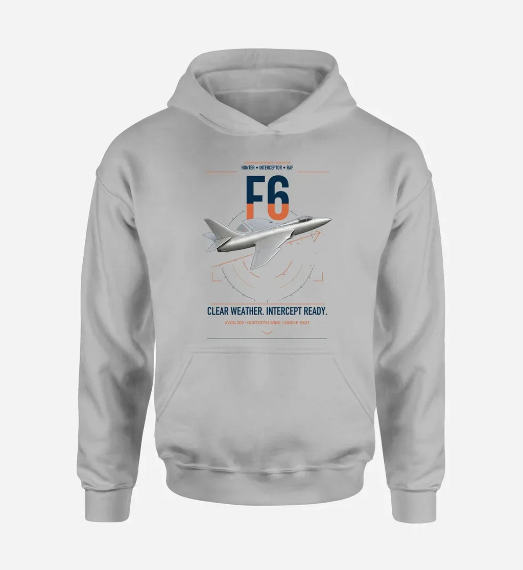 Hawker Hunter F6 design on light gray double-side hoodie, single-side print