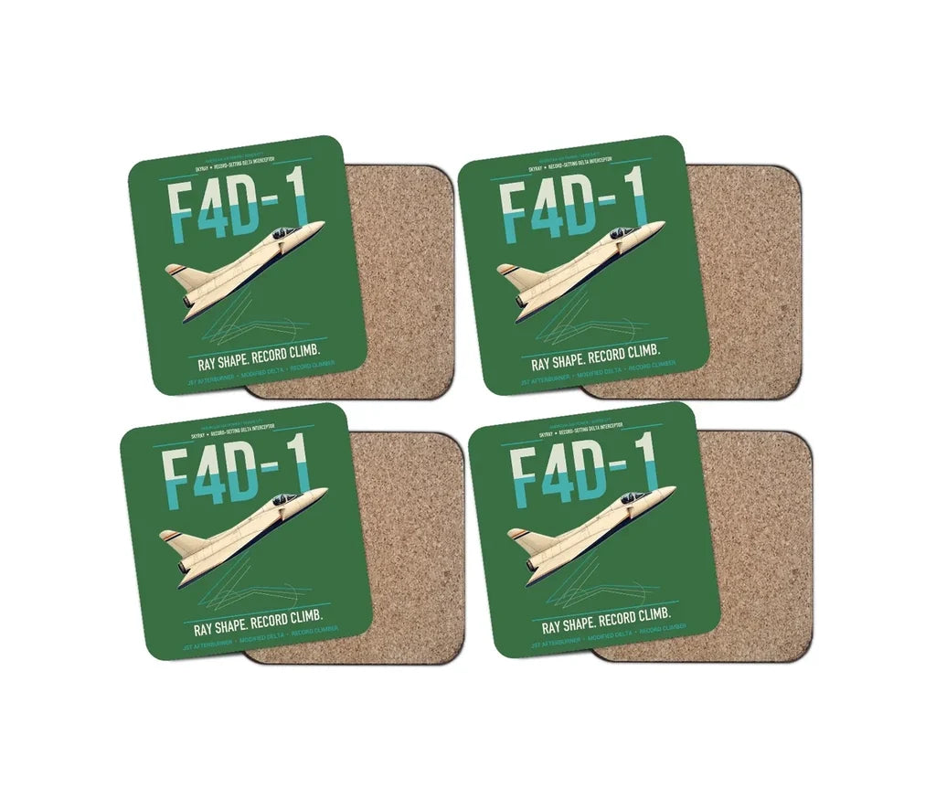 F4D-1 Skyray design on green 4 pieces set coaster