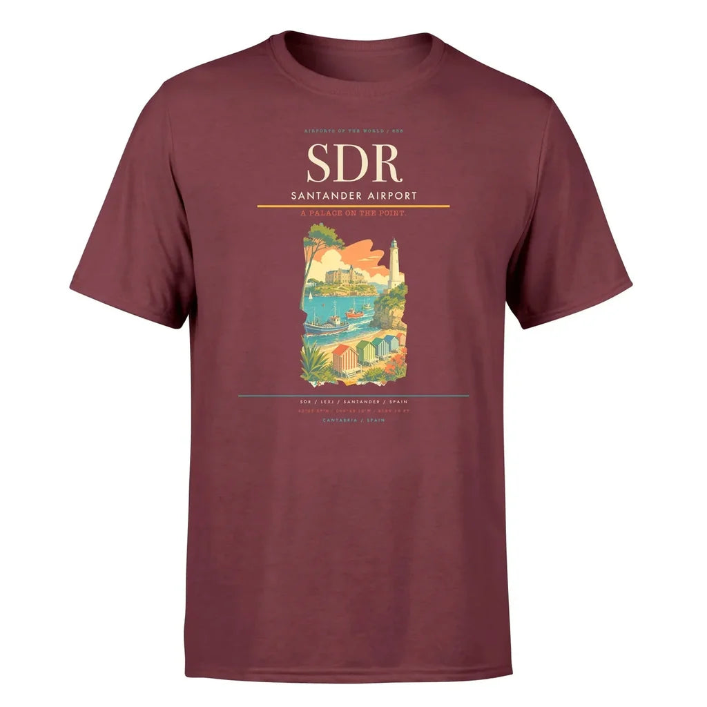 Santander Airport (SDR) T-Shirt single-side front print in Dark Red | santander-airport-sdr-double-side-t-shirt