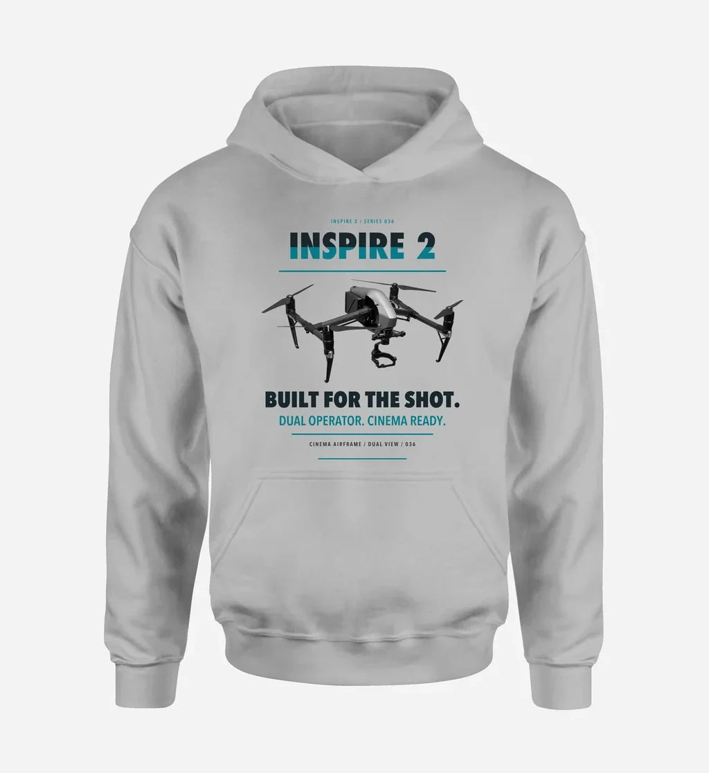 DJI Inspire 2 design on light gray hoodie single side