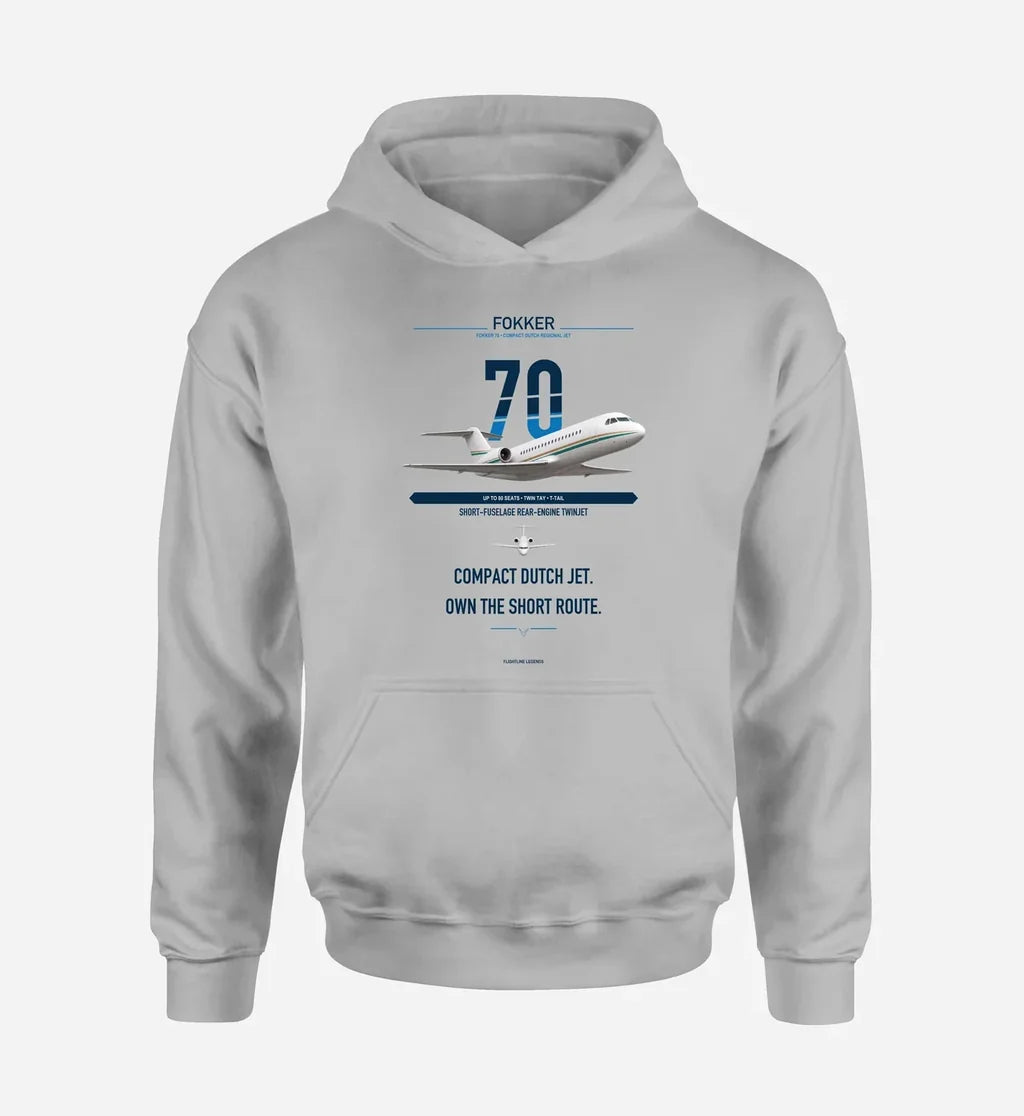 Fokker 70 design on light gray double-side hoodie, single-side print